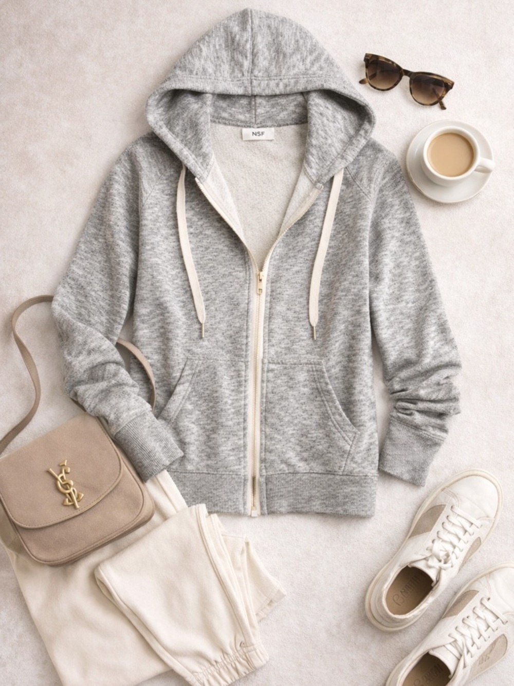 NSF Heather Gray Zip Hoodie Petite Small Made USA Minimalist Luxe Athleisure